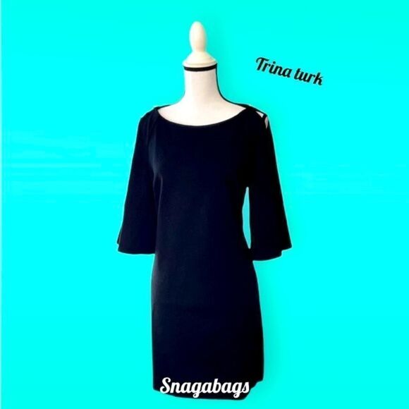 TRINA TURK NWT BLACK SHIFT DRESS OPEN SLEEVES SIZE 8 - Picture 1 of 7
